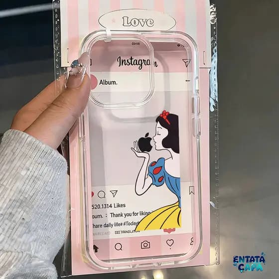 Capa Transparente 2 em 1 para iPhone 17 Pro Max 13 11 16 15 12 14 Plus à prova de choque Branca de Neve Capinha