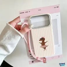 Capinha Textura de Couro Macia Para iPhone 17 Pro Max 16 13 11 12 15 14 Plus XR Cachorro Salsicha Ballet Listrado Capa