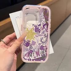 Capa de celular para iPhone 17 16 15 14 13 11 Xs Mas Pro Air XR Capinha transparente 2 em 1 com Roxo Sol Folha Caso