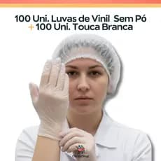 Kit 100 Luva de Vinil Sem Pó + 100 Touca Descartável de TNT | Proteção e Conforto
