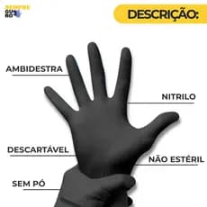 Luva Nitrílica Descartável Sem Pó Preto Azul ou Rosa Cx C/ 100 Unid Tam. P.M.G
