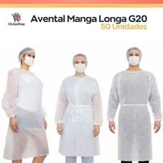 Kit 50 Avental Descartável Branco Manga Longa TNT G20
