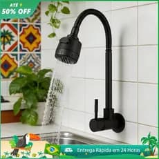 Torneira Parede Cozinha Gourmet Inox Preta Flexível 360° Com Chuveirinho Luxo Promoção Mutoo