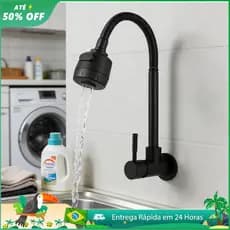 Torneira Gourmet Parede Cozinha Flexível Preta Silicone 360° 2 Jatos Luxo Pronta Entrega