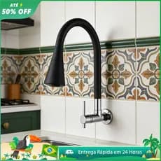 Torneira Gourmet Cozinha Preta Flexível Para Pia e Bancada Mármore 2 Jatos 1/4 Volta