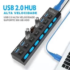 Hub Régua Usb 2.0 4 Ou 7 Portas Pc Hd Externo Pendrive tomada universal