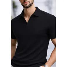Polo Masculina Preta Premium Texrurizada Malha Encorpada Grossa Slim Elegante Moderna