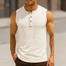 Regata Masculina Gola Henley Sem Mangas Casual Slim 2026