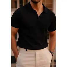 Camisa Polo Masculina Estilo Europeu Texturizada Malha Diferenciada Slim  Moderna