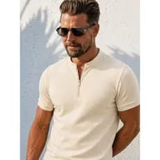 Camisa Polo Masculina Gola Portuguesa com Zíper  Casual Moderna Confortavel