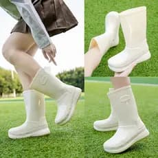 Botas de chuva femininas elegantes até o meio da panturrilha, sapatos de borracha antiderrapantes com sola grossa para c