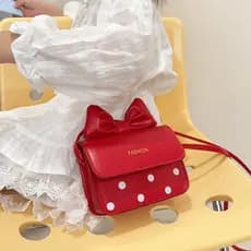 Bolsa Transversal Casual 2025 para Crianças, Mini Bolsa Fofa com Laço e Bolinhas, Mini Carteira para Batom e Moedas