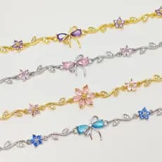 Pulseira de zircônia com laço, delicada, charmosa e requintada, com pingentes de folha e flor, elegante para mulheres.