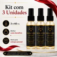 Kit 3 Perfume Capilar Wolver Secret 60 mL Cabelos Perfumados, Hidratados e com Brilho Intenso