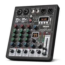 Mesa de som 4 canais Com Mixer Equalizador Efeitos 48v Bluetooth PC Mp3 alimentação USB 12V
