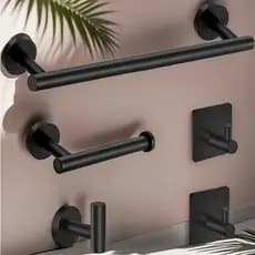 Kit jogo de 5 pegas Acessórios Preto Banheiro Lavabo Aço Inox 304 suporte para banheiro