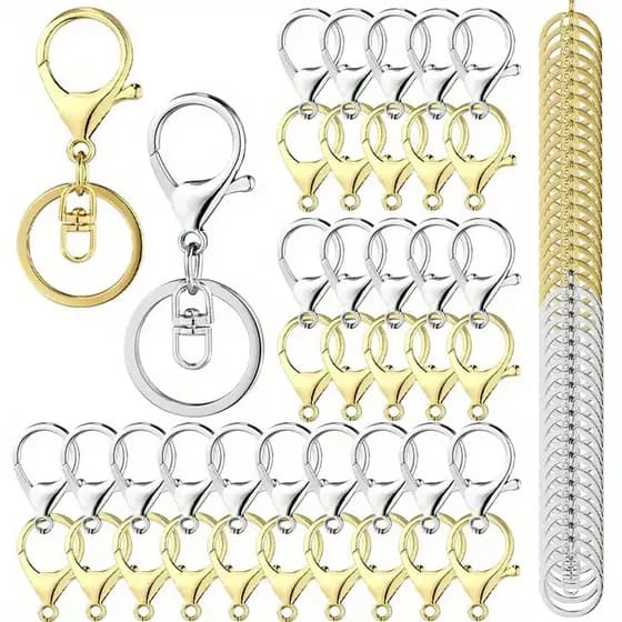 Kit 25 peças de Argola de Chaveiro 30MM com mosquetão dourado ou níquel