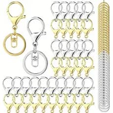 Kit 25 peças de Argola de Chaveiro 30MM com mosquetão dourado ou níquel