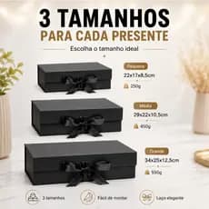Caixa de presente rígida luxo cartonada com fecho magnético e fita de cetim para presente 3 tamanhos