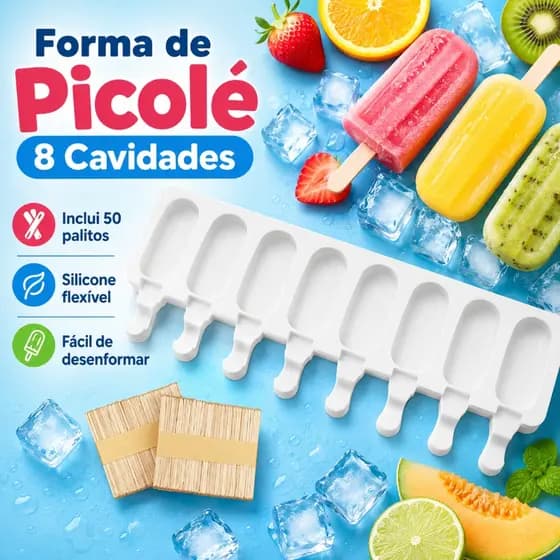 Forma de Sorvete Molde de Picolé de Silicone Com Tampa + 50 Palitos