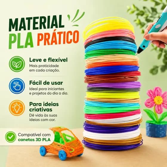 Refil Filamento PLA Kit 10/20 Cores 50/100m Para Caneta 3d Impressora