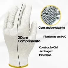 Kit Luva de Malha 4 Fios Pigmentada Antiderrapante Reforçada Pedreiro Obra EPI Segurança Atacado