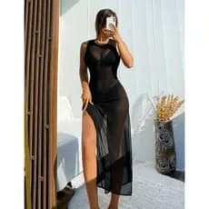 Vestido Longo Regata Em Tule Saída De Praia (Estilo Gringa)