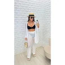 Conjunto Saida de praia Blusão Manga Longa Com Calça Com Cordão