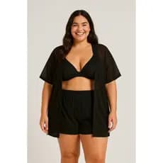 Kit Kimono Curto Plus+ Shorts Com Elastico Plus Size