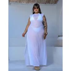 Saida De Praia Vestido Regata Em Tule Longo luxo