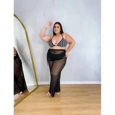 Saída de praia calça em tule plus size Com Cordão Na Cintura
