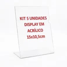 Display Placa Em Acrílico Kit 5 A6 Em L Transparente Porta Aviso Mesa Balcão - 15x10,5cm