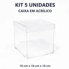 Kit 5 Caixas Acrílico Multiuso Cesta Organizadora Transparente Com Tampa - 10x10x10cm