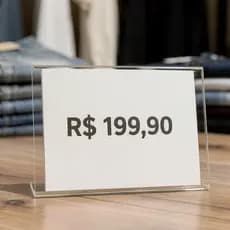 Kit Porta Preço Informação Acrílico Transparente Display em L Para Vitrine Mesa Restaurante Comércio