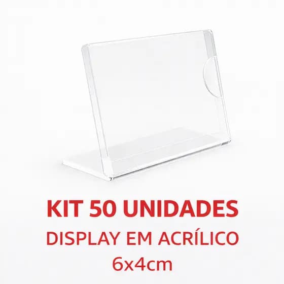 Kit 50 Porta Preço Informação Acrílico Transparente Display em L Para Vitrine Restaurante Comércio P
