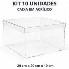 Kit 10 Caixas Acrílico Multiuso Cesta Organizadora Transparente Com Tampa - 20x20x10cm