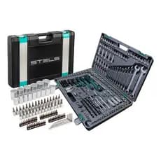 JOGO DE FERRAMENTAS, ENCAIXE 3/8POL., 1/2POL. E 1/4POL., CRV, S2, MALETA PLASTICA, 216PCS // STELS