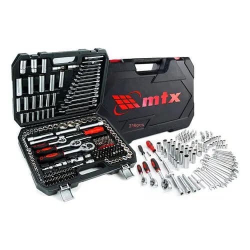 JOGO DE FERRAMENTAS, ENCAIXE 1/2, 3/8, 1/4, CROMO VANADIO, MALETA PLASTICA, 216PCS // MTX