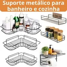Suporte Para Banheiro Adesivo de Parede Cozinha Metal Shampoo Cozinha Organizador Casa Metálico Kits e Unitário