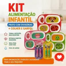 Kit prato infantil com divisórias + talheres (garfo e colher), Cachorro, Dinossauro, Coruja