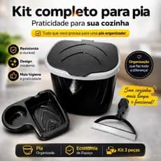 KIT COMPLETO PARA PIA - 3 ITENS, LIXEIRA DE PIA + RODO / RODINHO DE PIA + PORTA DETERGENTE E ESPONJA
