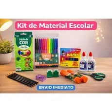 COMBO DE KIT DE MATERIAL ESCOLAR INFANTIL+LAPIS DE COR + CANETINHA + GIZ DE CERA + LAPIS DE ESCREVER