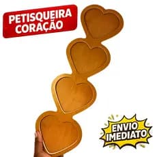 Petisqueira 4 Corações Madeira Bandeja de Servir Bandeja Madeira Divisórias Aperitivos e Decoração