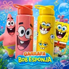 Garrafa Infantil Bob Esponja e Patrick 750ml - Plástica Ideal para o dia a dia e para as Crianças
