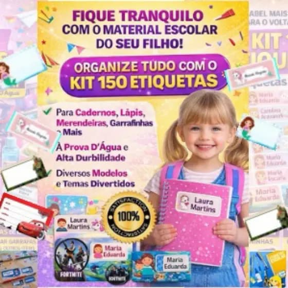 Kit 150 Etiquetas Escolares Personalizadas | Vinil Premium à Prova D’Água | Nome para Material Infantil Maixima Qualidad