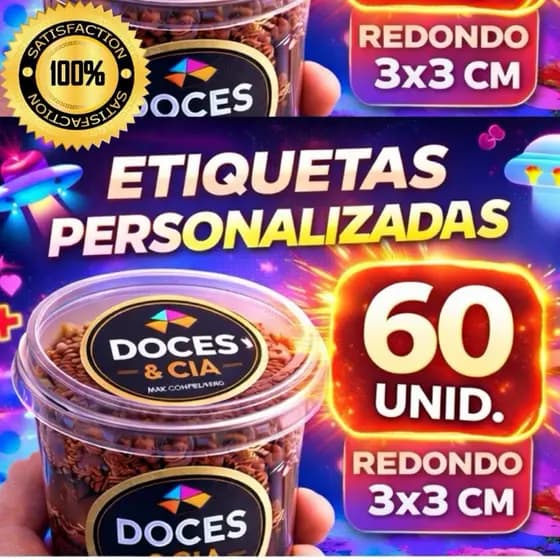 Adesivos 3x3cm Personalizado | Vinil Premium | Prova D’água | 60 unidades | Redondo e Quadrado! Sua Marca Merece!