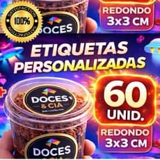 Adesivos 3x3cm Personalizado | Vinil Premium | Prova D’água | 60 unidades | Redondo e Quadrado! Sua Marca Merece!