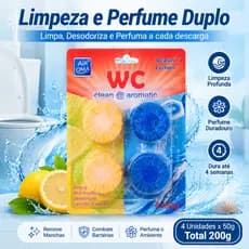 Pastilha Sanitária WC Dupla Aroma 4 Unidades Limpeza Automática Desodorante Banheiro Resistente 4 Semanas