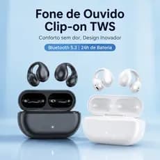 Fone de Ouvido Bluetooth Sem Fio Concha Ear Clip Duplo Microfone Redução Ruído Bateria 24h Esporte Corrida