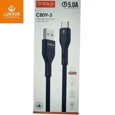 Cabo USB Tipo-C α'GOLD PRO 5A CB09-3 Turbo 1m Trançado em Tecido Reforçado Carga Rápida Premium